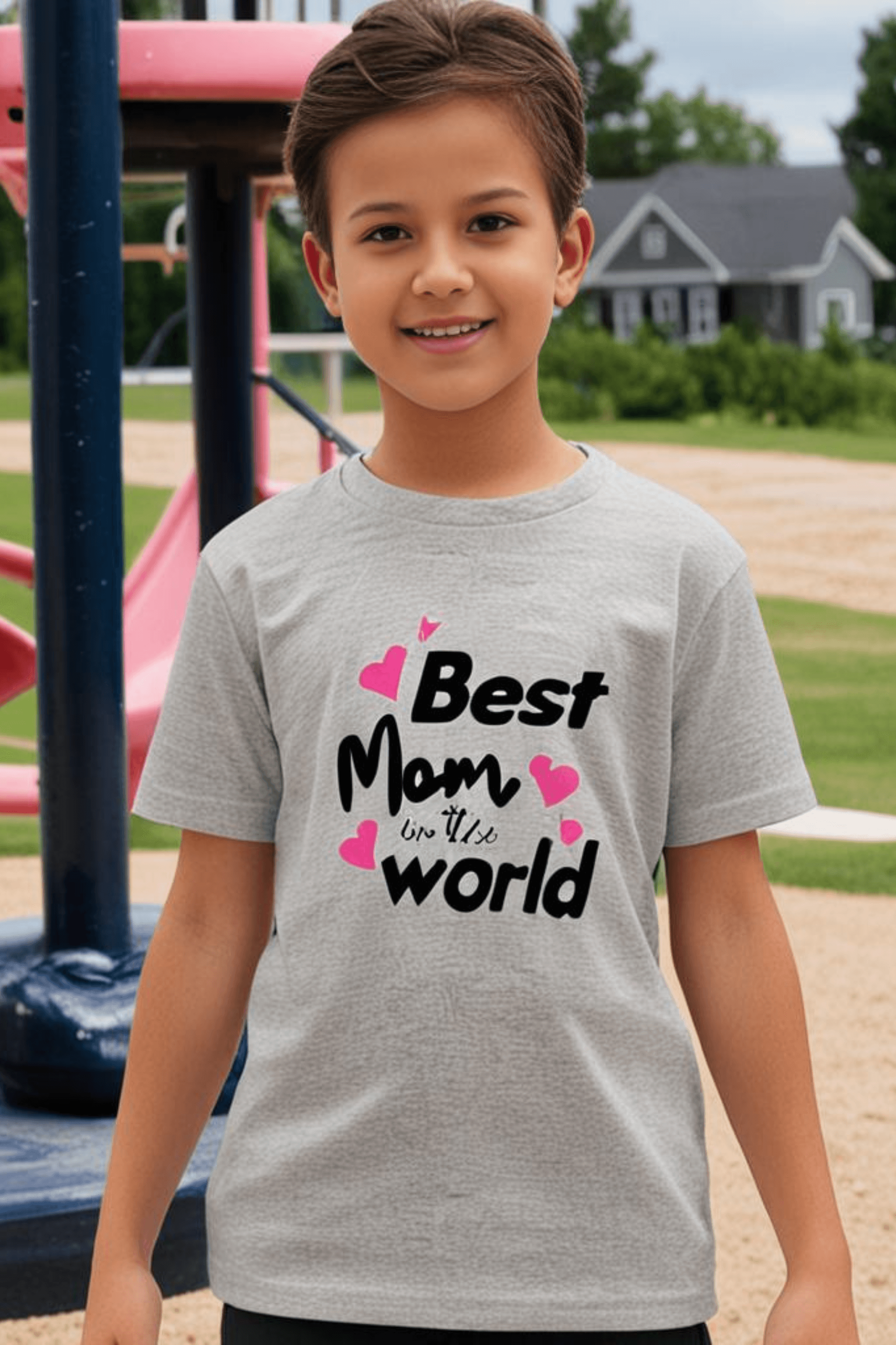 Boys Round Neck Half Sleeve Mom Love T-shirt