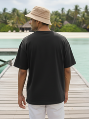 Unisex Black Round Neck Half Sleeve Never Give Up Oversized T-shirt