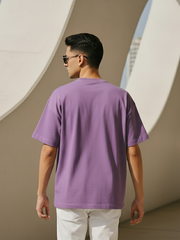 Unisex Purple Round Neck Half Sleeve Different View Oversized T-shirt