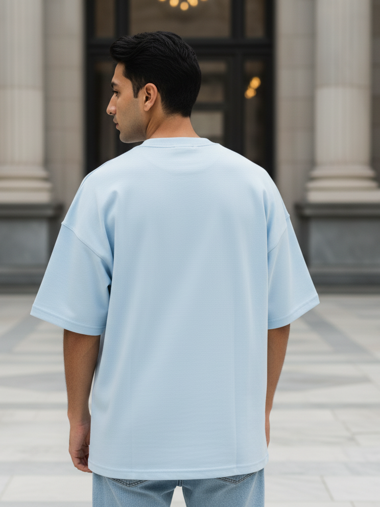 Unisex Shine Later Typography Terry Cotton Baby Blue Oversized T-shirt