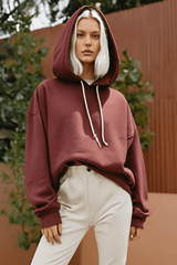 Unisex Maroon Oversized Hooded Plain Sweatshirt