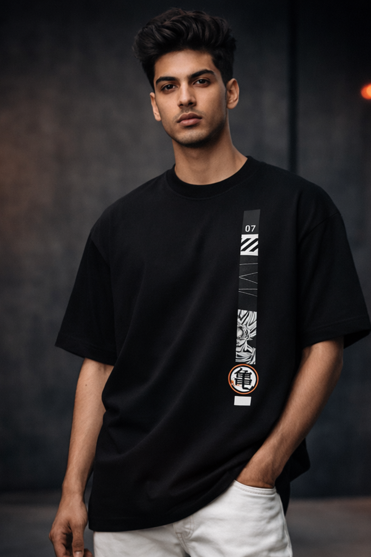 Men's Urban Vertical Graphic Oversized Streetwear T-Shirt