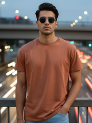 Men's Coffee Brown Round Neck Half Sleeve Plain T-shirt