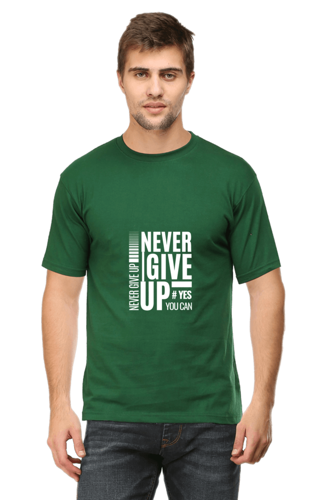 Men's Round Neck Half Sleeve Never Give Up T-Shirt