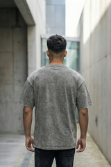 Men's Life Is Game Oversized Acid Wash Black T-Shirt