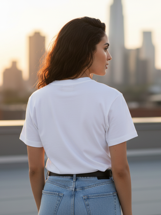 Women's Round Neck Half Sleeve White Plain T-shirt