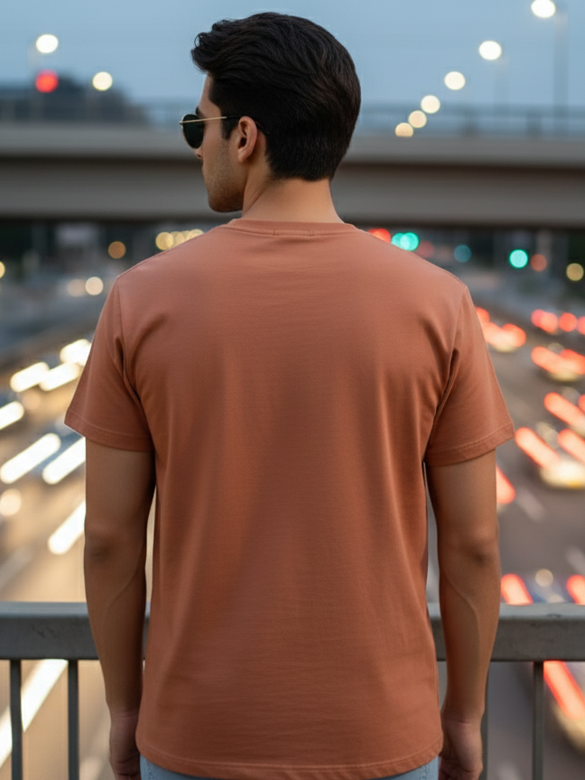 Men's Coffee Brown Round Neck Half Sleeve Plain T-shirt