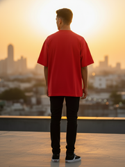 Unisex Red Round Neck Half Sleeve Authentic Oversized T-shirt