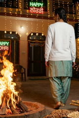 Women's White Pop Goes the Lohri – Festive Cotton Sweatshirt