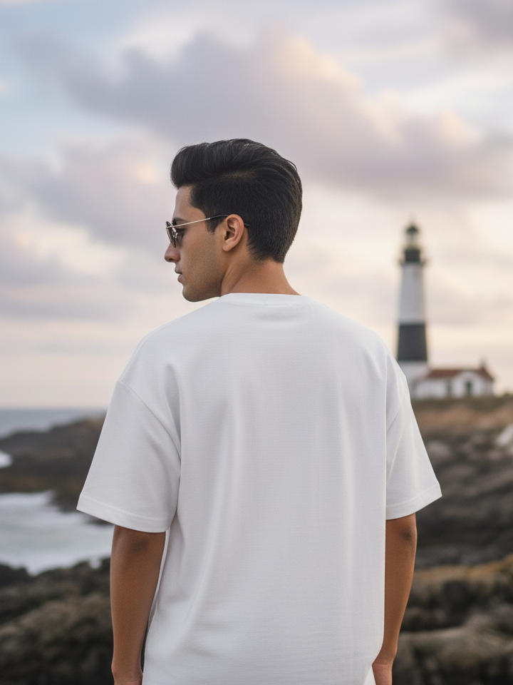 Unisex White Lazy Terry Cotton Oversized T-shirt