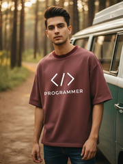 Unisex Maroon Programmer Terry Cotton Oversized T-shirt
