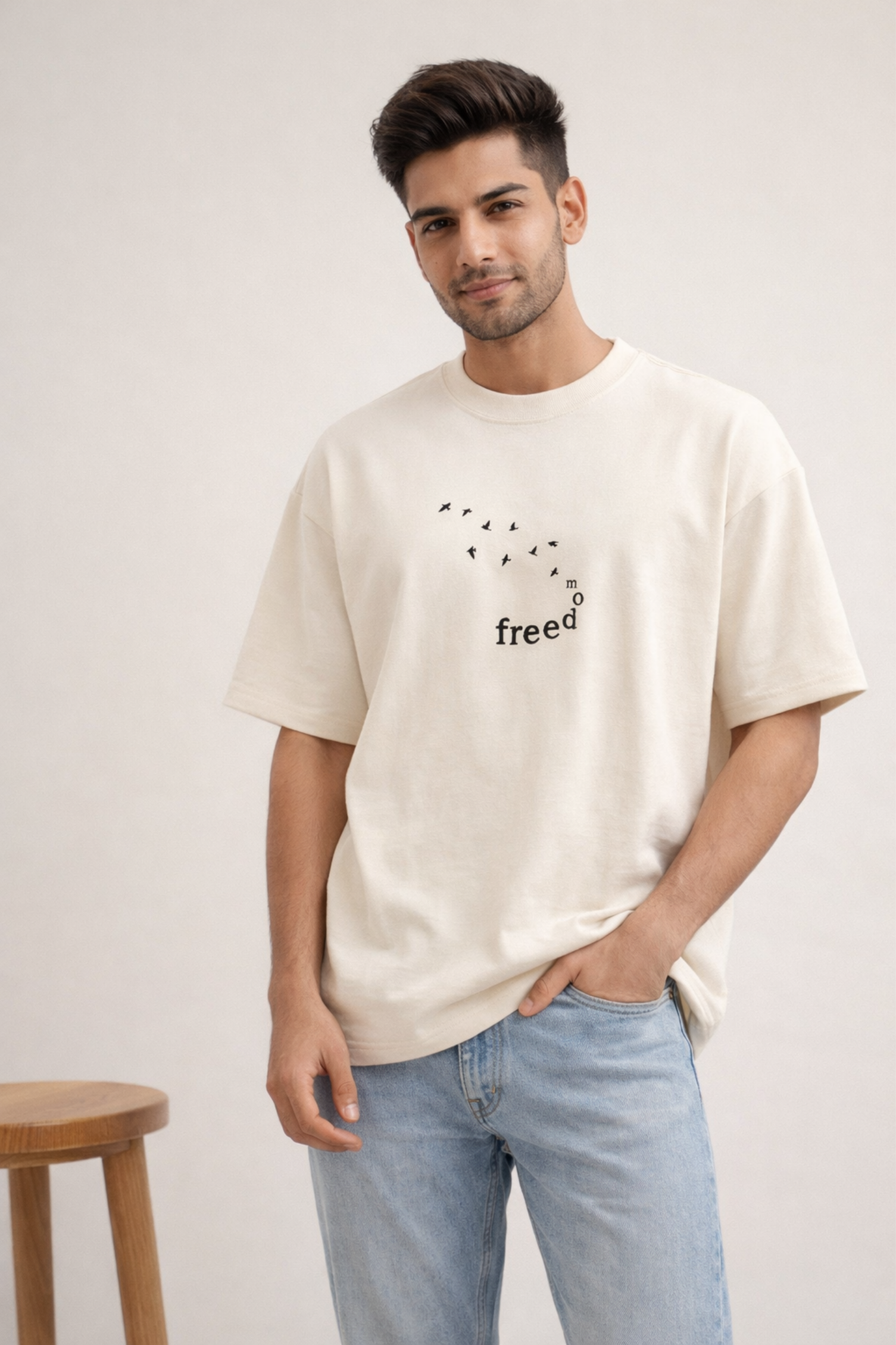 Men's Freed Minimal Birds Print – Classic Oversized T-Shirt