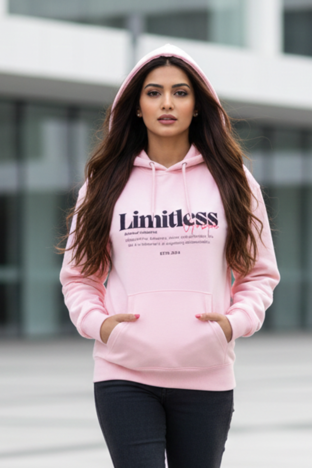Women's Limitless Baby Pink Oversized Hooded Sweatshirt