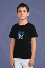 Boys Black Round Neck Half Sleeve Astronaut T-shirt - Drapelet