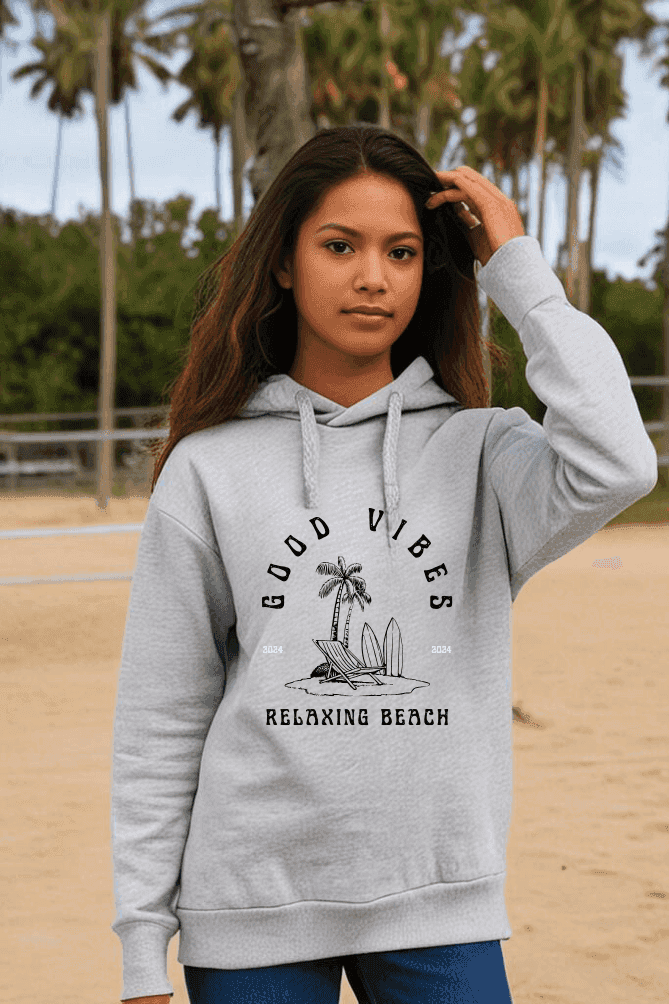 Kids Grey Melange Unisex Beach Vibes Hooded Sweatshirt - Drapelet