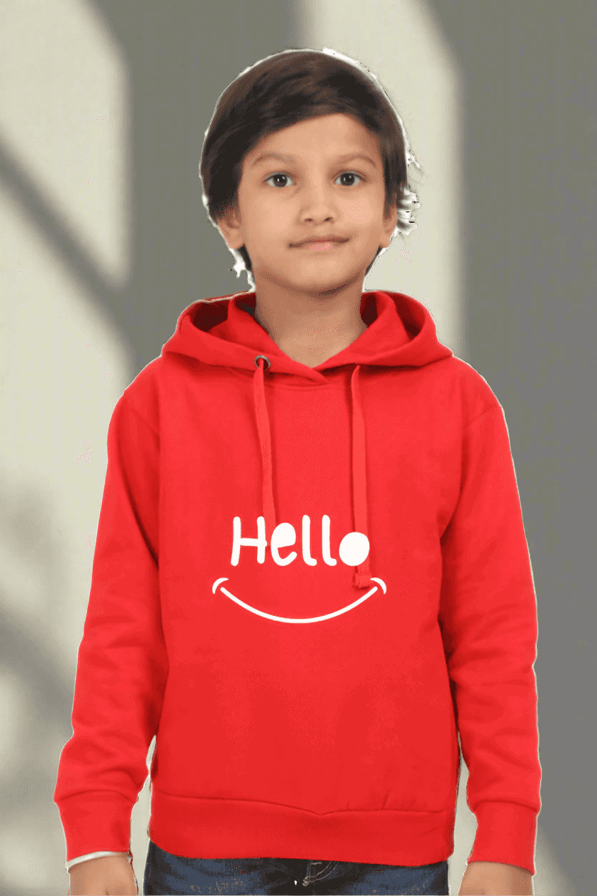 Kids Unisex Hello Smile Red Hooded Sweatshirt - Drapelet