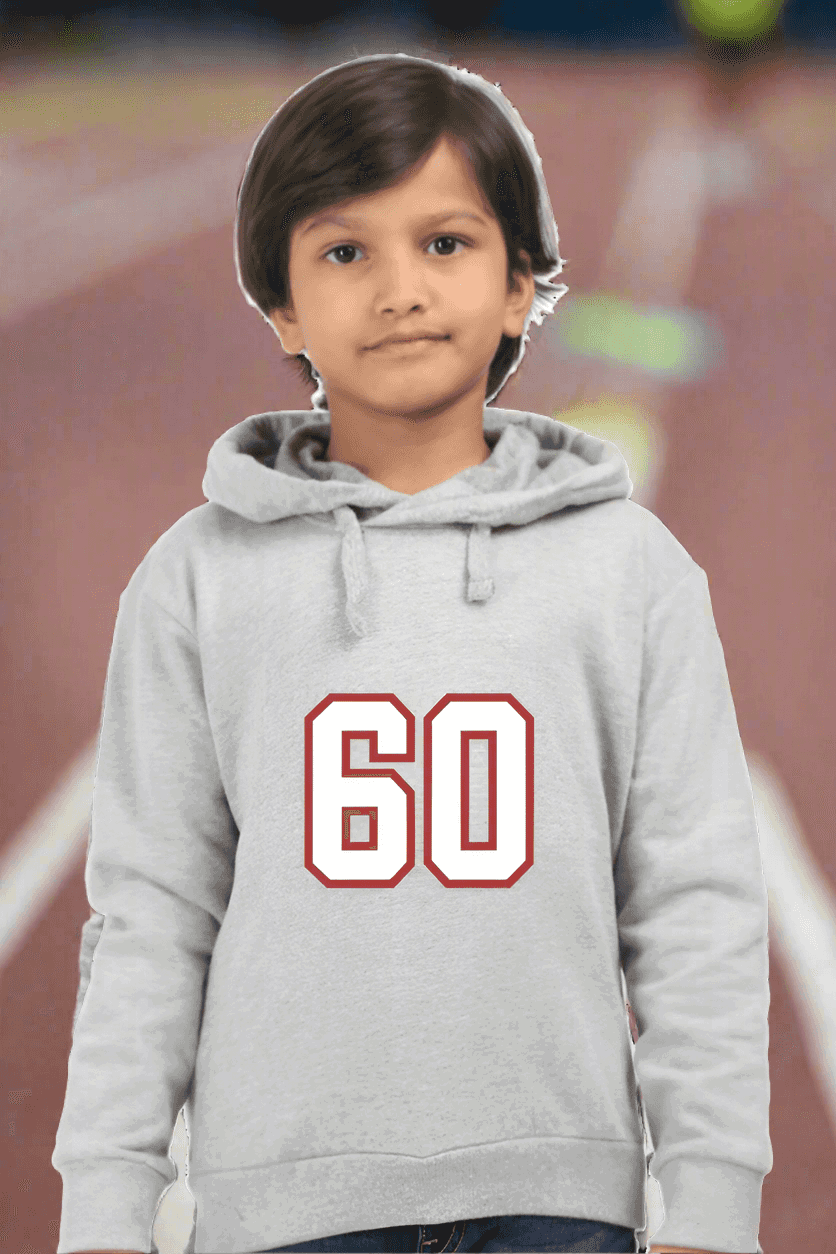 Kids Unisex Team 60 Grey Melange Hooded Sweatshirt - Drapelet