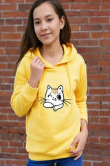 Kids Yellow Unisex Cat Wink Hooded Sweatshirt - Drapelet