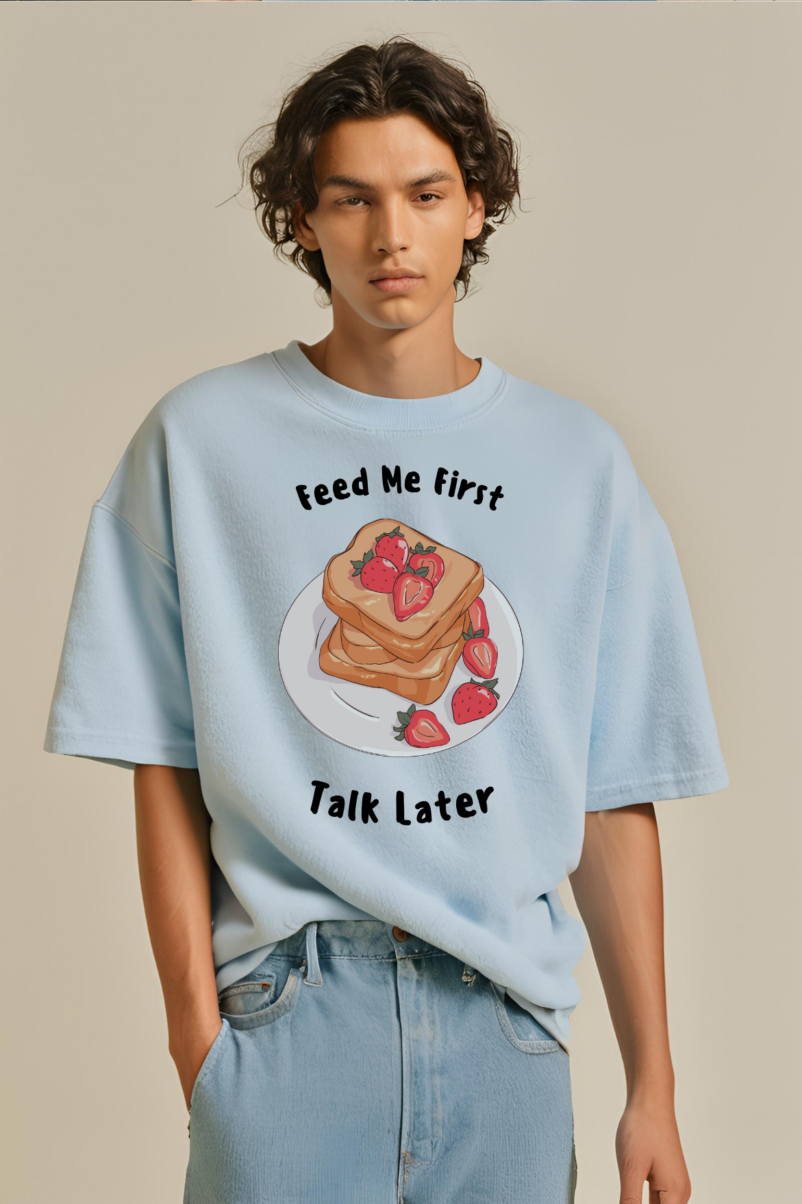 Unisex Baby Blue Foodie Terry Cotton Oversized T-shirt