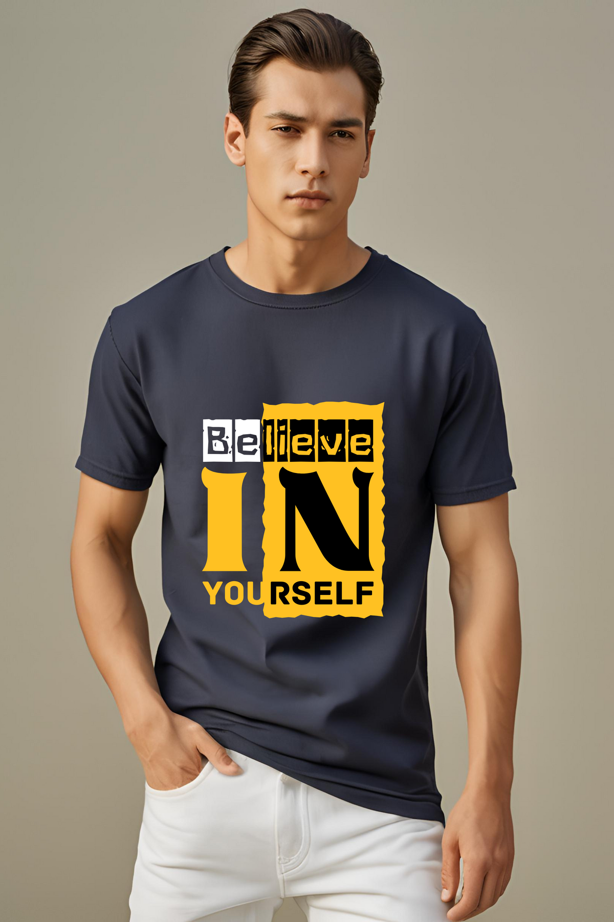 Unisex Navy Blue "Believe in Yourself" Premium Supima T-Shirt