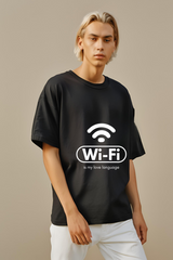 Unisex Black Wi-Fi Love Oversized Terry Cotton T-shirt