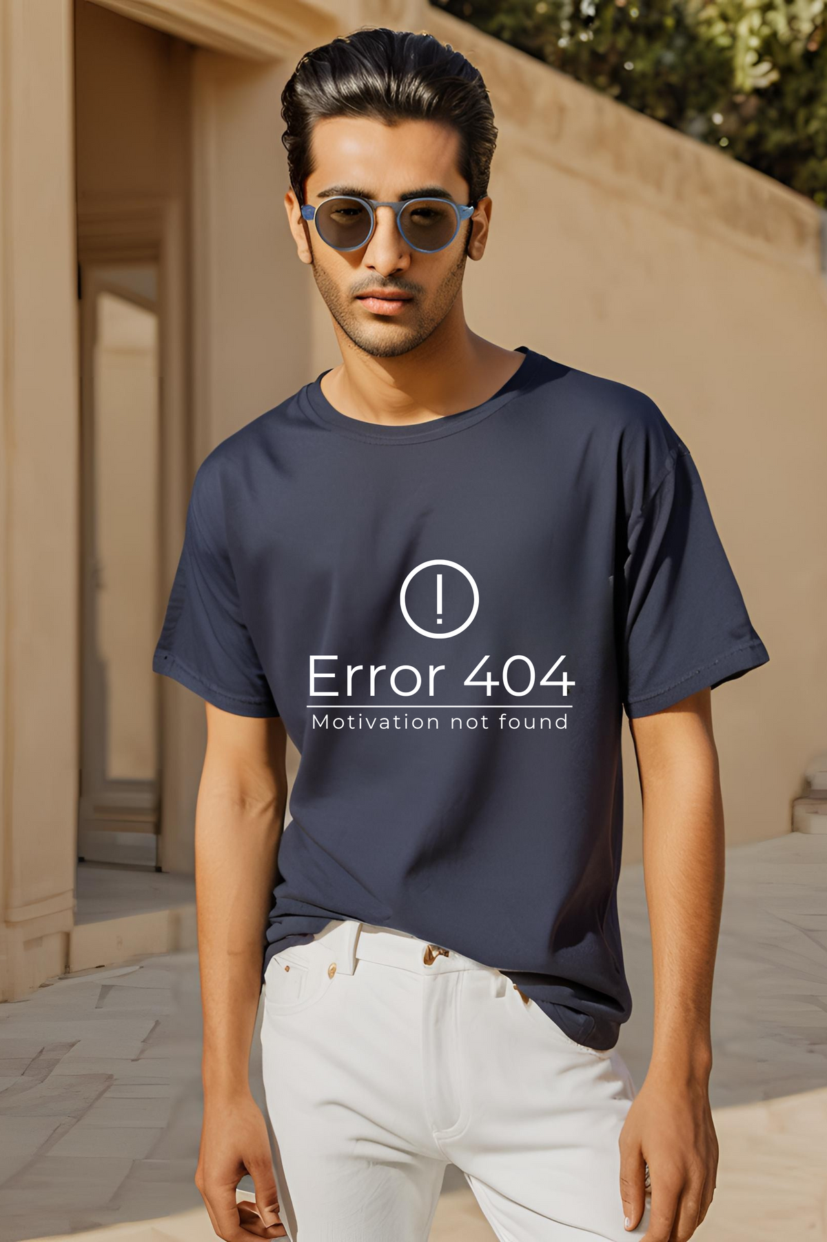 Unisex Navy Blue "Error 404: Motivation Not Found" Premium Supima T-Shirt