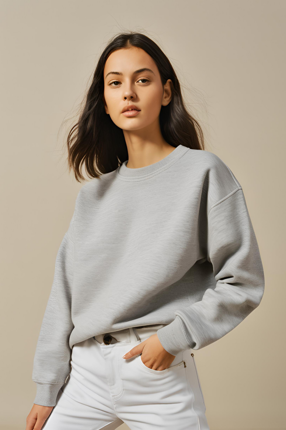 Unisex Plain Grey Melange Sweatshirt