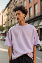 Unisex Plain Lavendar Oversized Terry Cotton Half Sleeve T-shirt