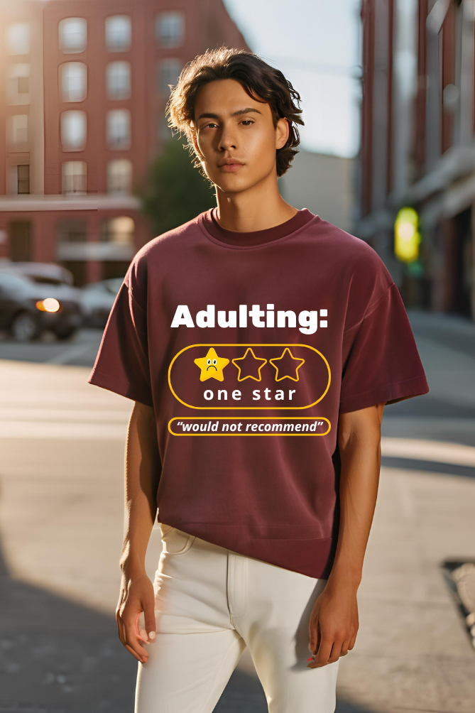 Unisex Maroon Adulting Terry Cotton Oversized T-shirt