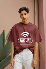 Unisex Maroon Wi-Fi Love Oversized Terry Cotton T-shirt