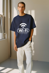 Unisex Navy-Blue Wi-Fi Love Oversized Terry Cotton T-shirt