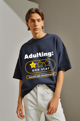 Unisex Navy Blue Adulting Terry Cotton Oversized T-shirt