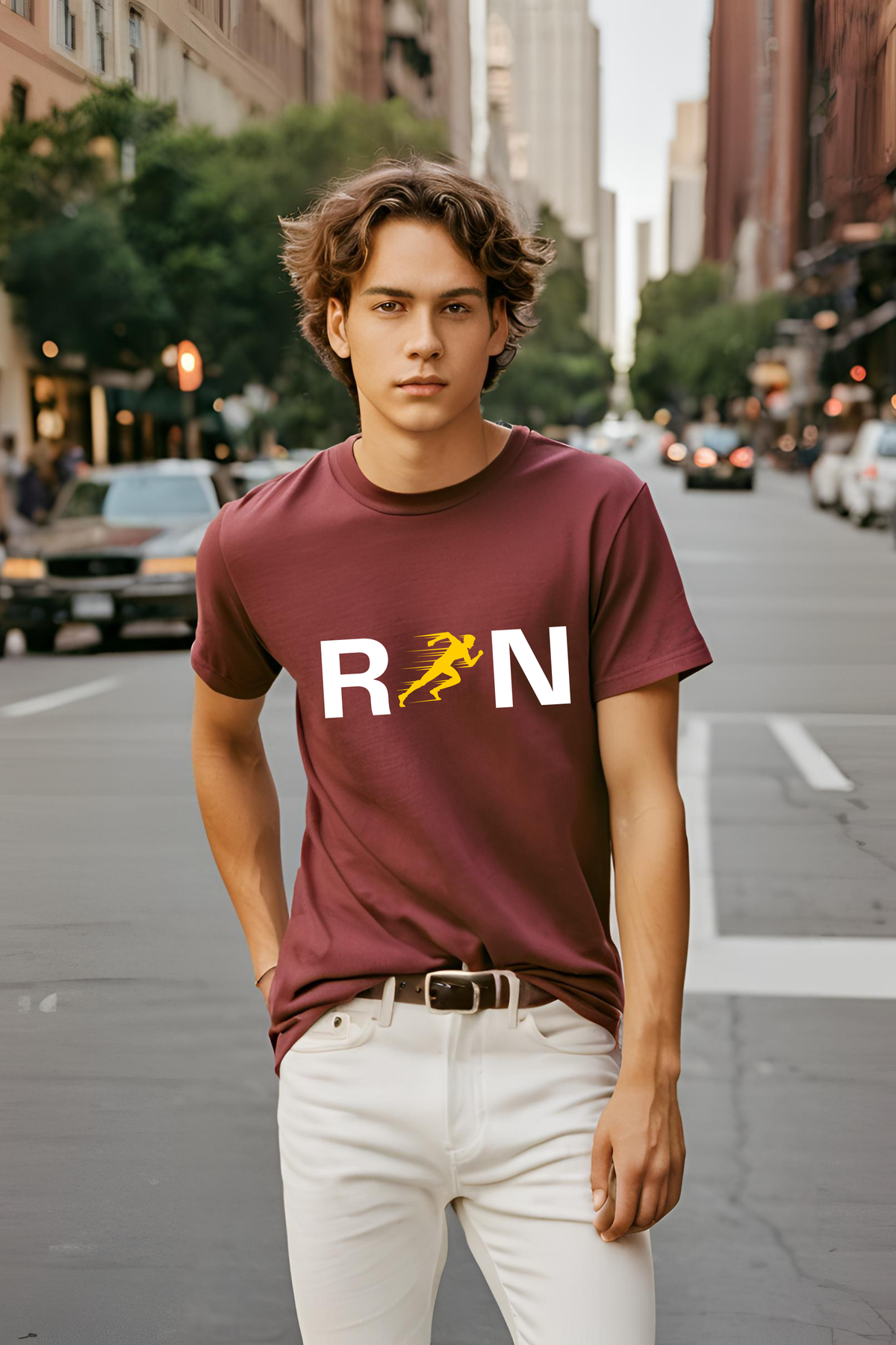 Unisex Maroon "RUNNING" Premium Supima T-Shirt