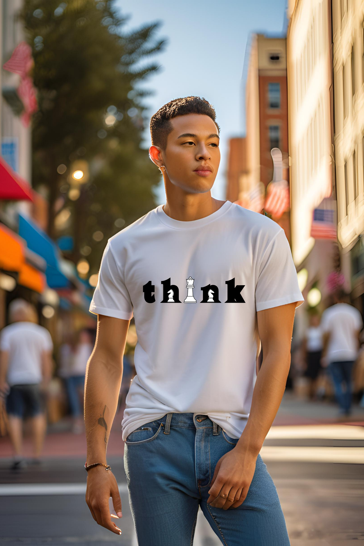 Unisex White "Think Chess" Premium Supima T-shirt