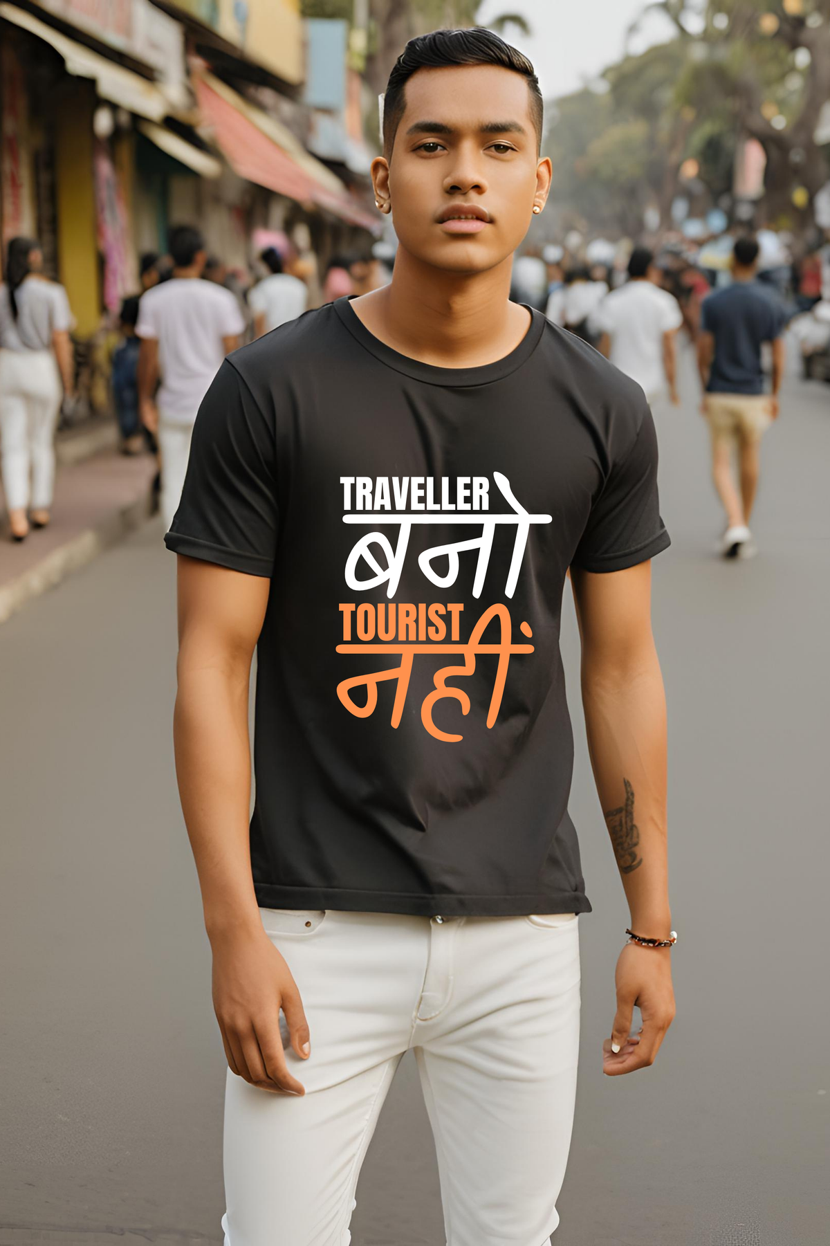 Unisex Black "Traveller Not Tourist" Premium Supima T-shirt