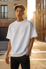 Unisex Plain White Oversized Terry Cotton Half Sleeve T-shirt