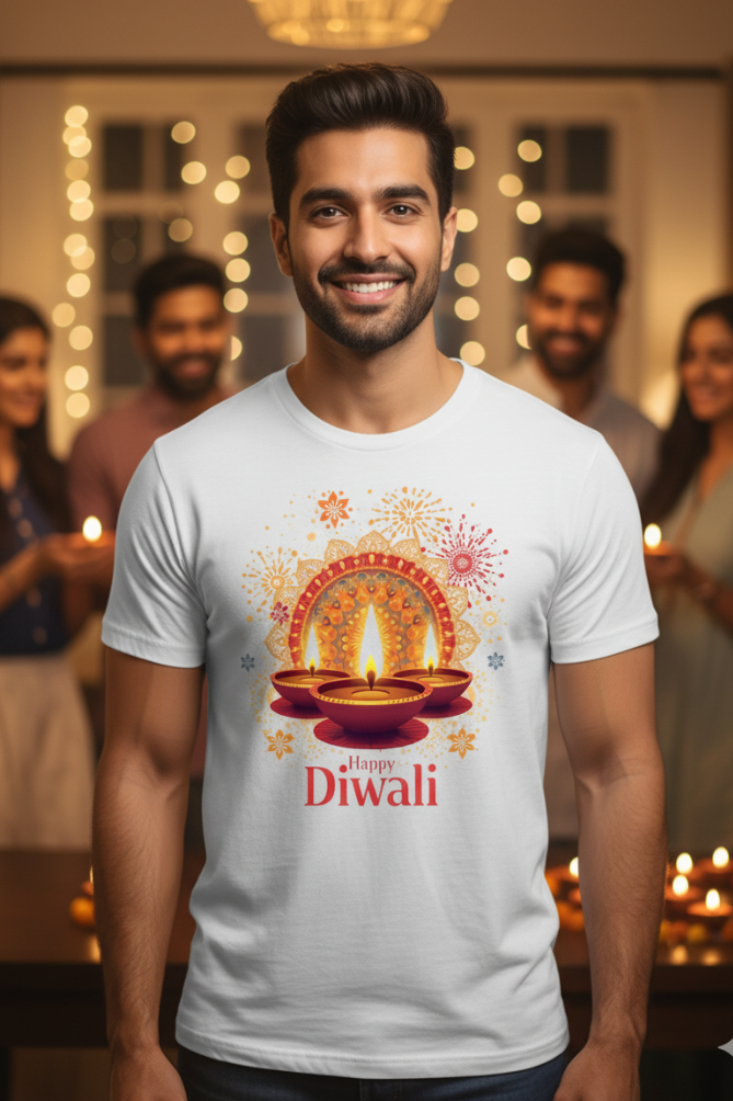 Unisex Diwali Diya & Mandala Graphic Classic Crew T-Shirt