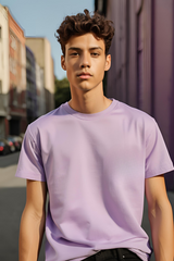 Unisex Round Neck Plain Lavender Half Sleeve Premium Supima T-shirt